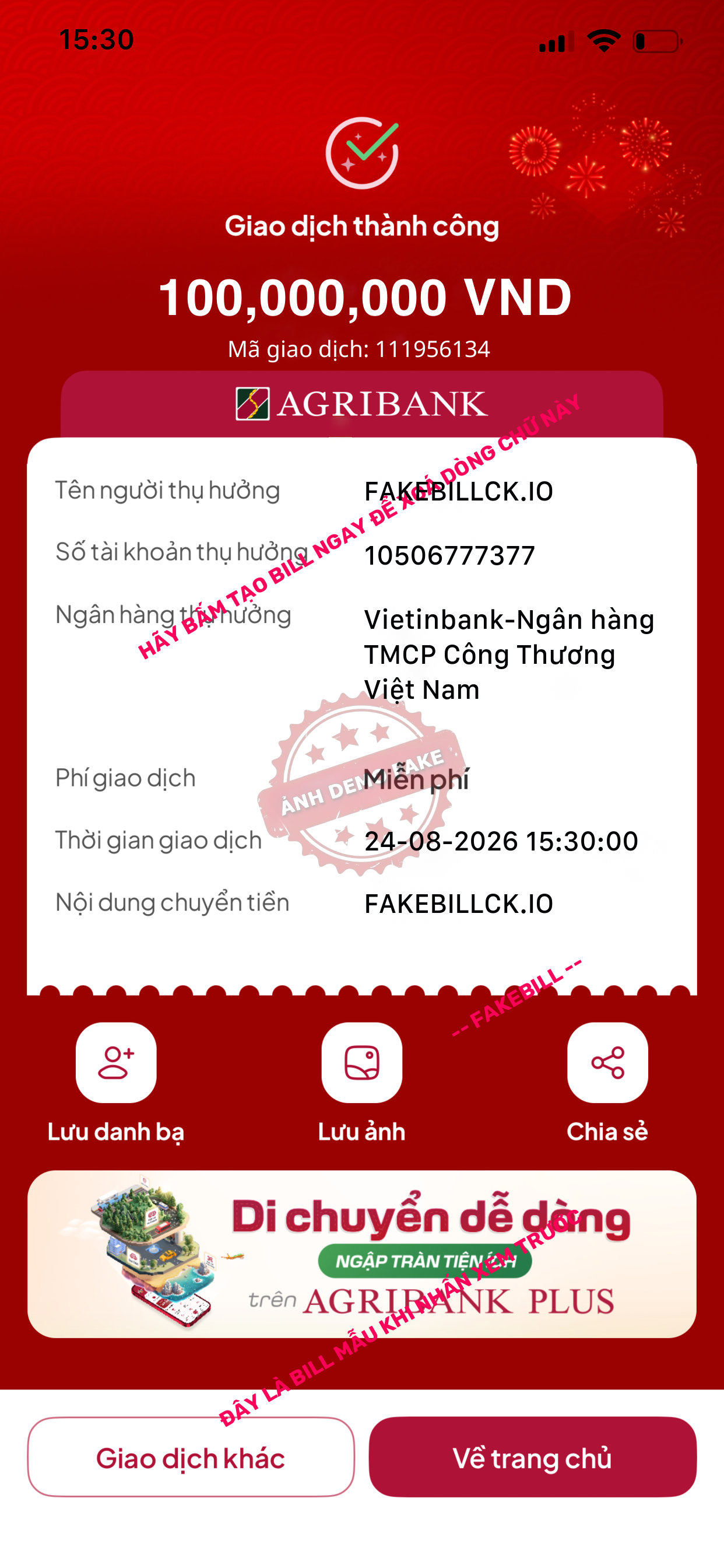 Fake bill chuyển khoản ngân hàng mẫu Vietcombank