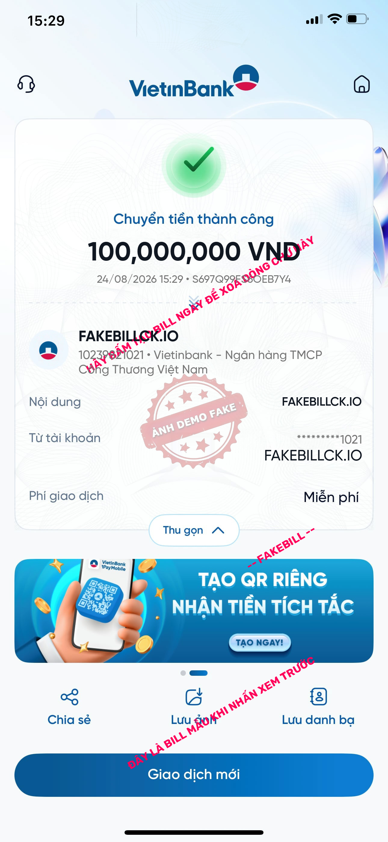 Tạo bill thanh toán Shopee mô phỏng giống thật