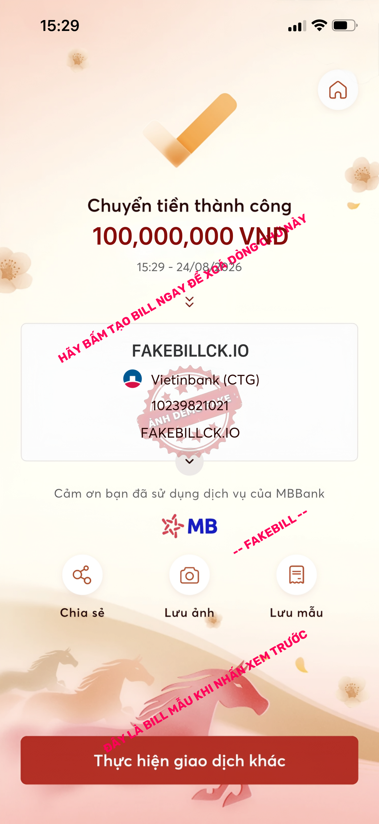 Mẫu bill chuyển khoản MB Bank fake bill chất lượng cao